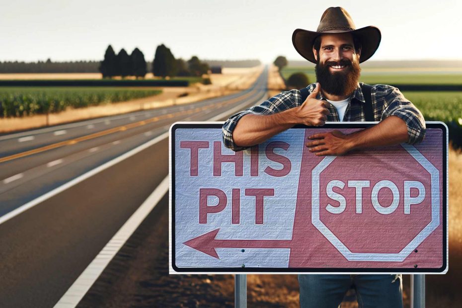 Stop this pit sign image from Digging Deeper Blog in Gallatin Gateway Gravel Pit, Montana.